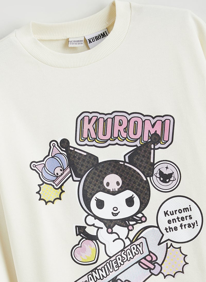 ال سي وايكيكي سويتشيرت بناتي مطبوع كورومي برقبة دائرية - Image 2